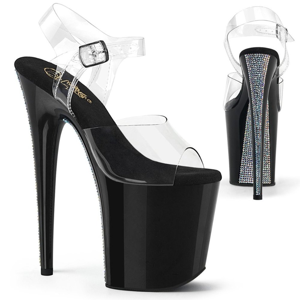 Pleaser FLAMINGO-808CRS-2 Black 8" Heel, 4" Platform Ankle Strap Sandal